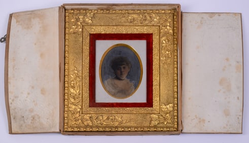 19th Century Lithograph of a Girl in Gilt Frame.