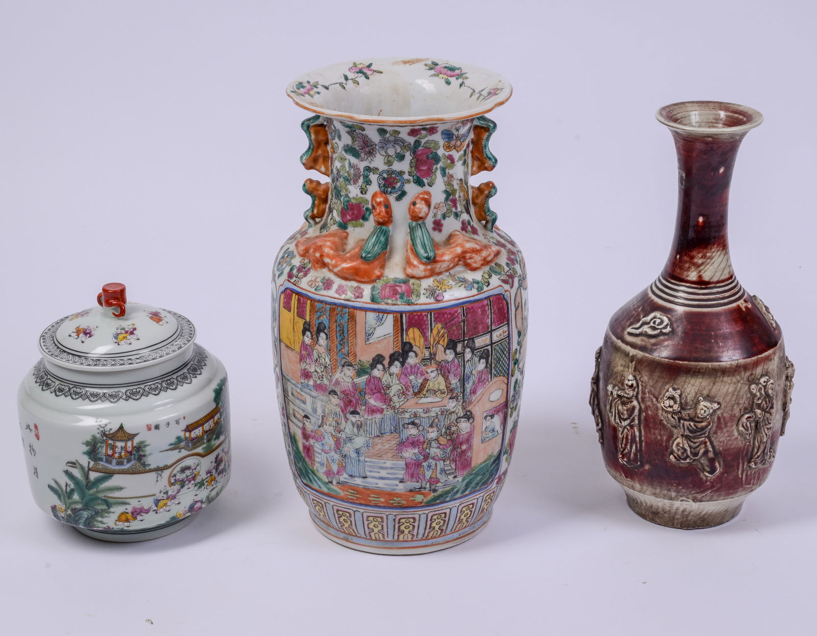 Three Chinese Vases.: Height of tallest 14.5 inches. Good condition.