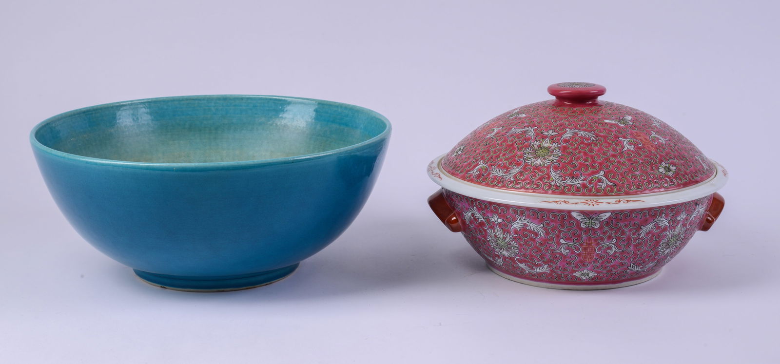 Chinese Blue Glazed Bowl and a Covered Dish. (1 of 4)