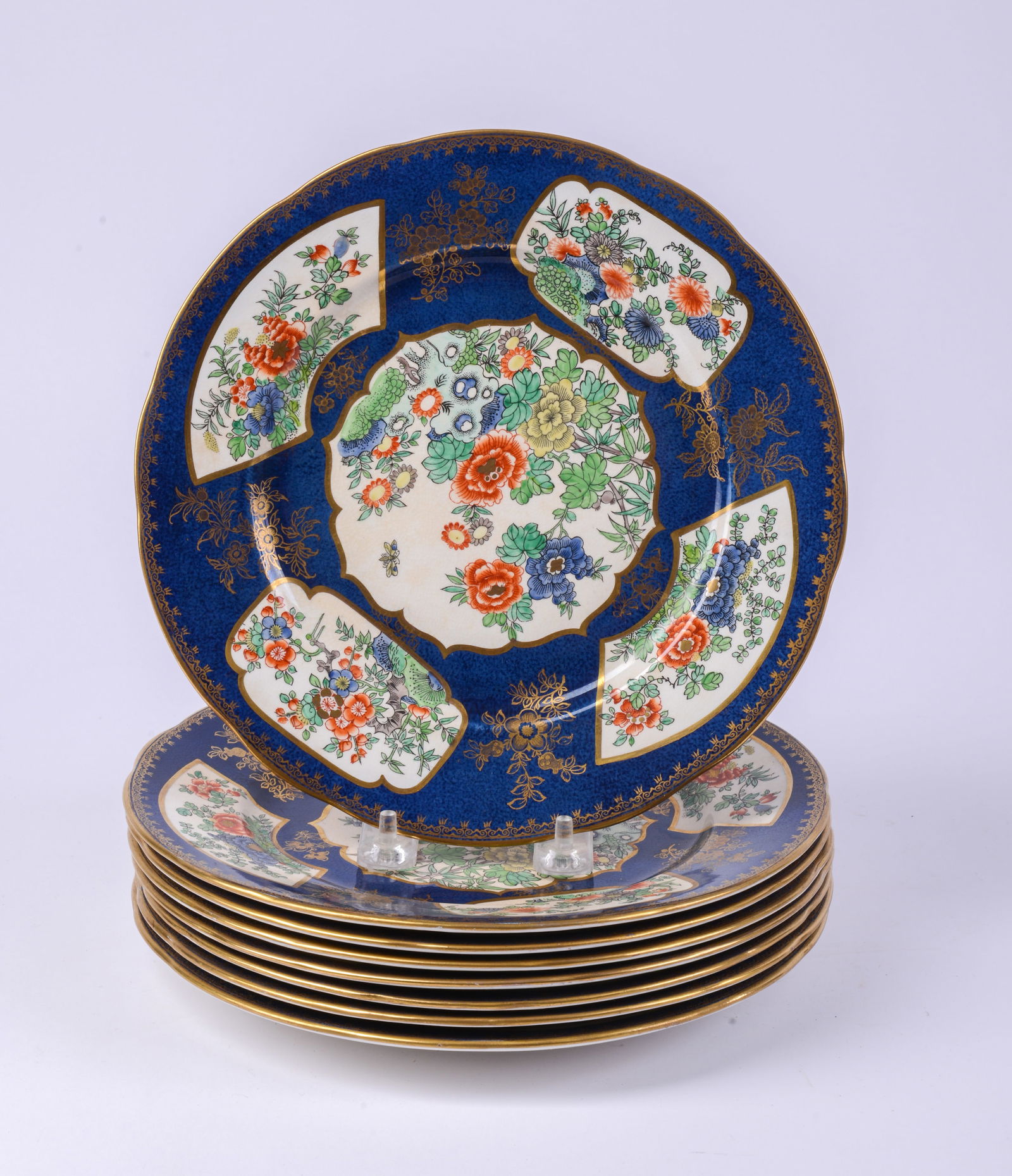 Eight Booths English Porcelain Dinner Plates.: For Gilman Collamore, New York, diameter 9 inches.