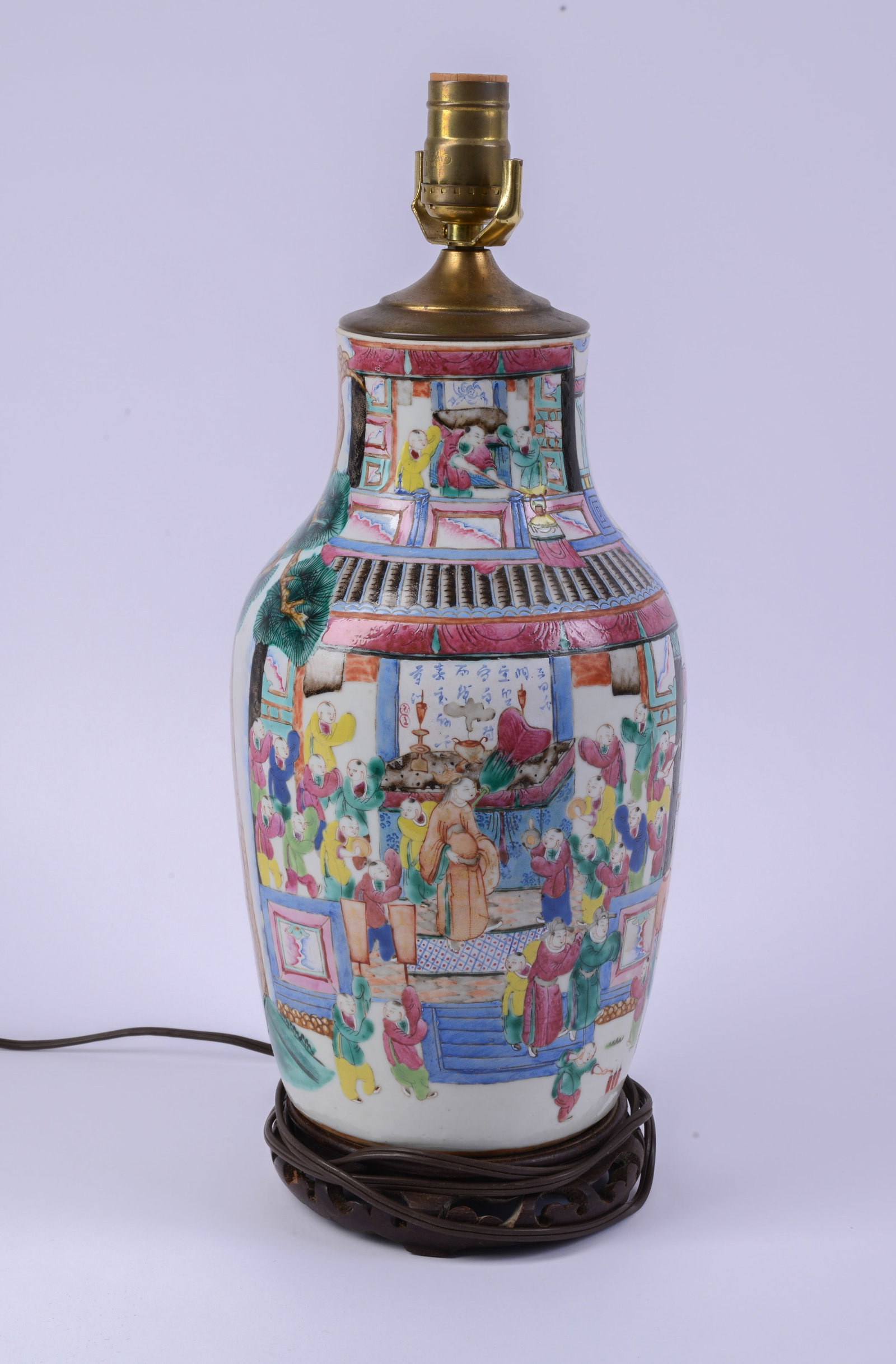 Chinese Porcelain Table Length.: Overall height 18.5 inches. Needs rewiring.