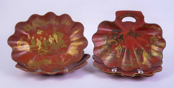 Five Chinese Red Lacquer Trays.