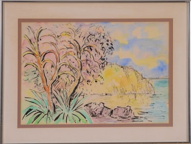 Watercolor of a Tropical Cove.