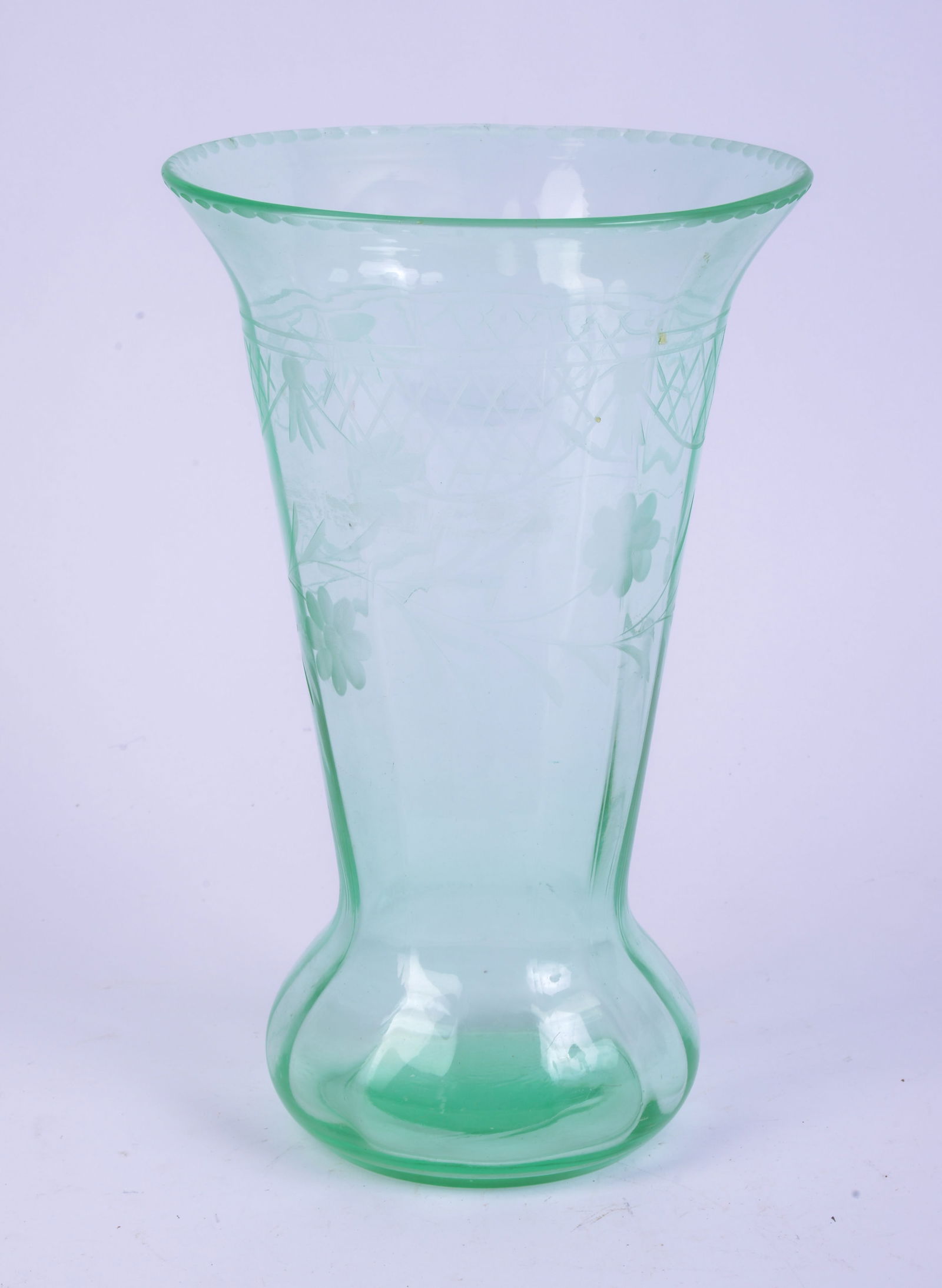 Large Blown Glass Vase With Etched Decoration. (1 of 3)