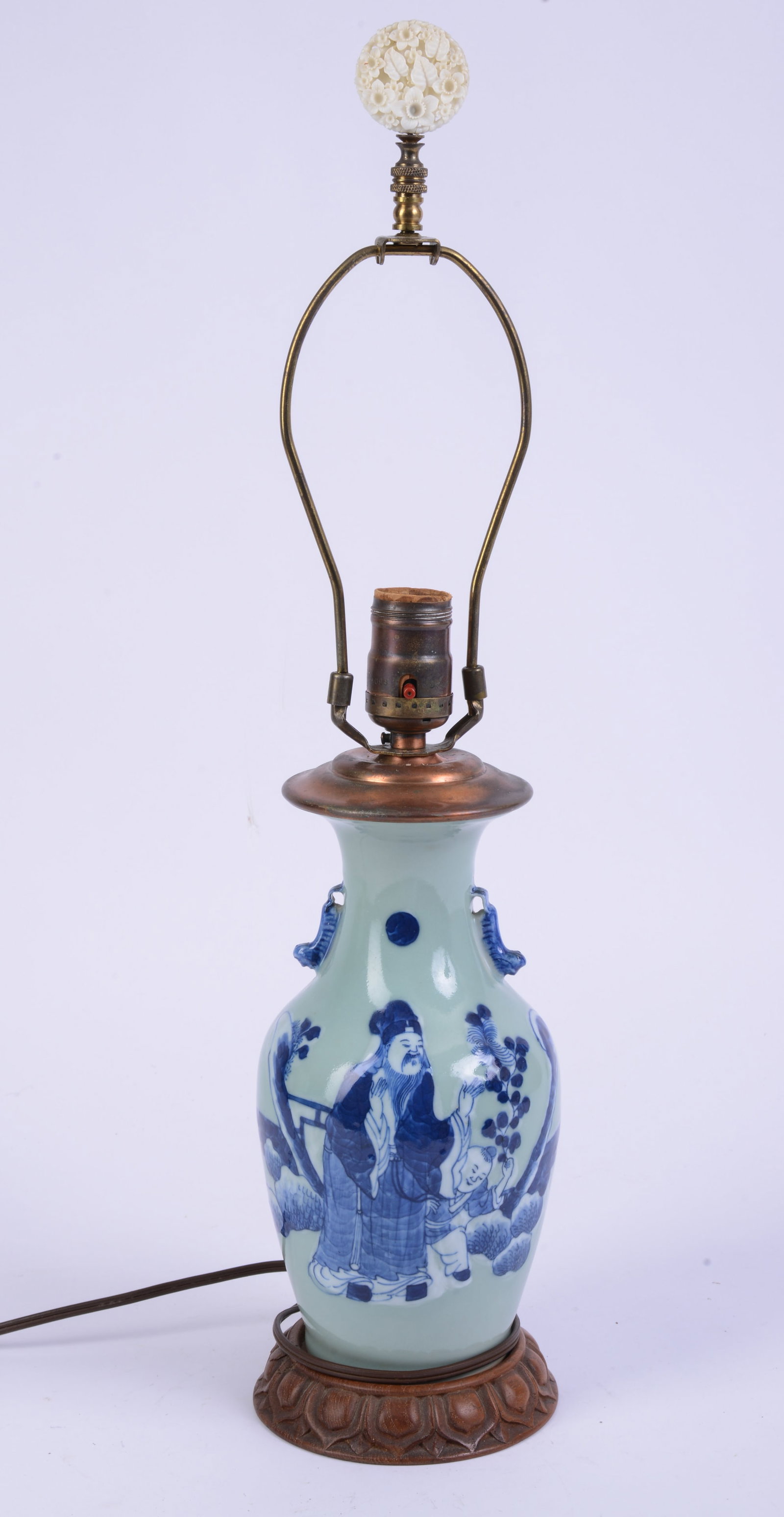 Chinese Blue and White Table Lamp.: Height 22 inches. Good condition.