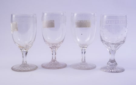 Four Large Weiss Beer Glasses With Greek Key Design.