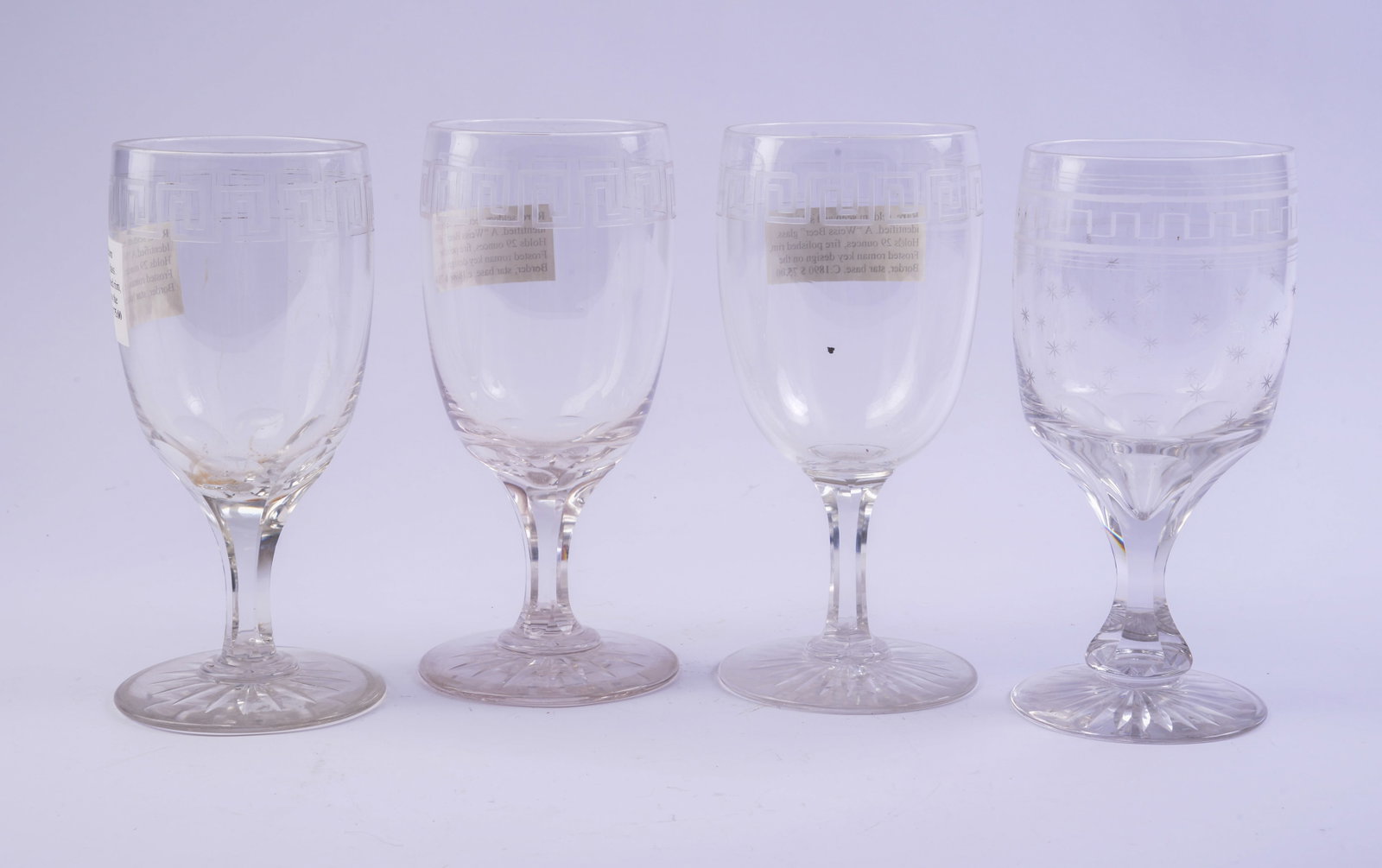 Four Large Weiss Beer Glasses With Greek Key Design.: Height 8.75 inches. Good condition, a few very small chips.