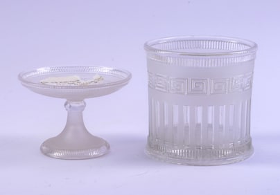 Two Molineaux & Webb Greek Key Glass Items.