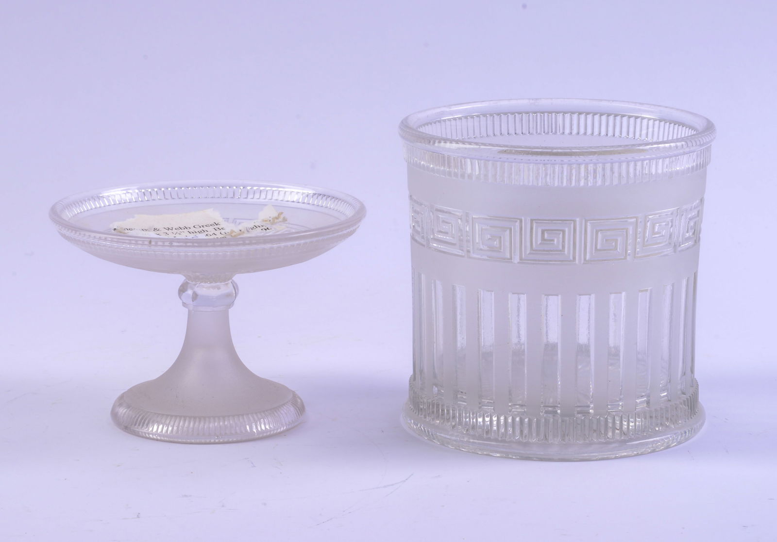 Two Molineaux & Webb Greek Key Glass Items. (1 of 3)