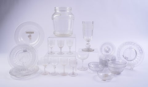 Group of Greek Key Design Glassware.