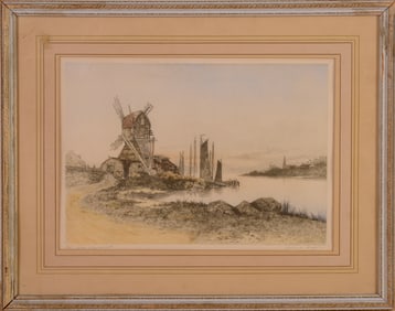 Dutch Engraving of a Windmill.