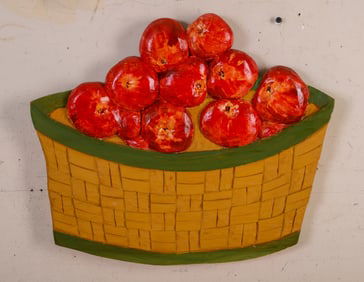 Carved Wooden Basket of Apples Plaque.