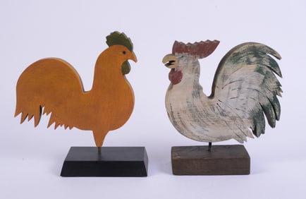 Wooden Hen and Rooster Cutouts.