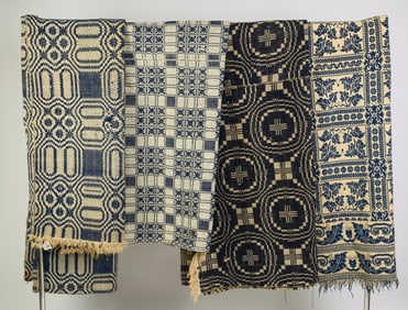 Four 19th Century Blue and White Coverlets.