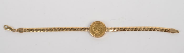 14K Gold Bracelet With 1911 Indian Head Coin.