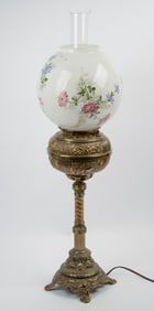 Oil Lamp With Glass Shade.