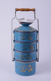 Blue Enamel Stacking Food Canister.