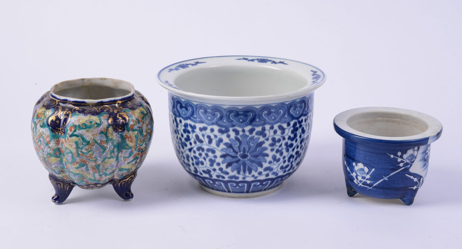 Three Chinese Jardiniers.: Heights 3.5, 5 and 5.5 inches. Good condition.