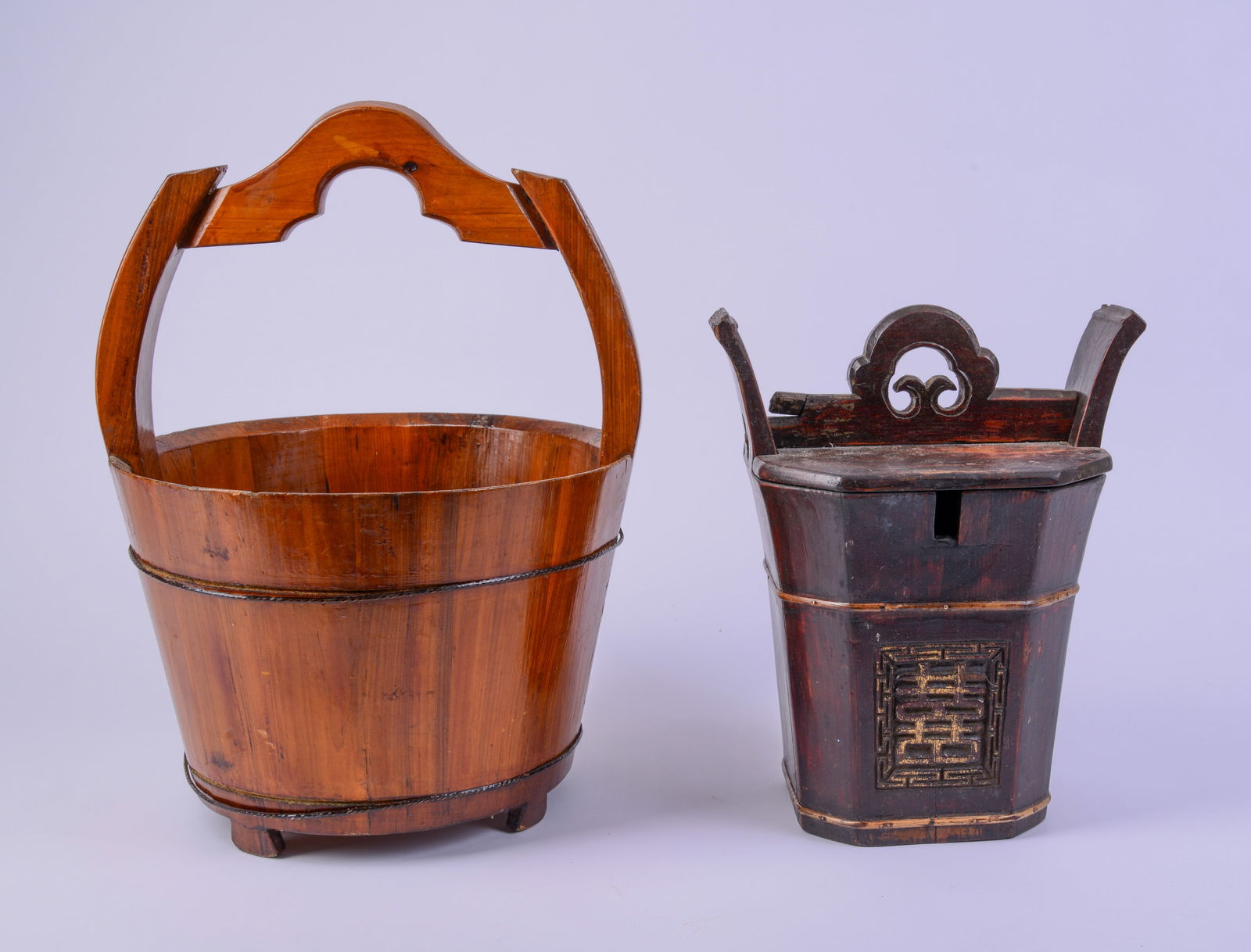 Two Chinese Wooden Buckets. (1 of 4)