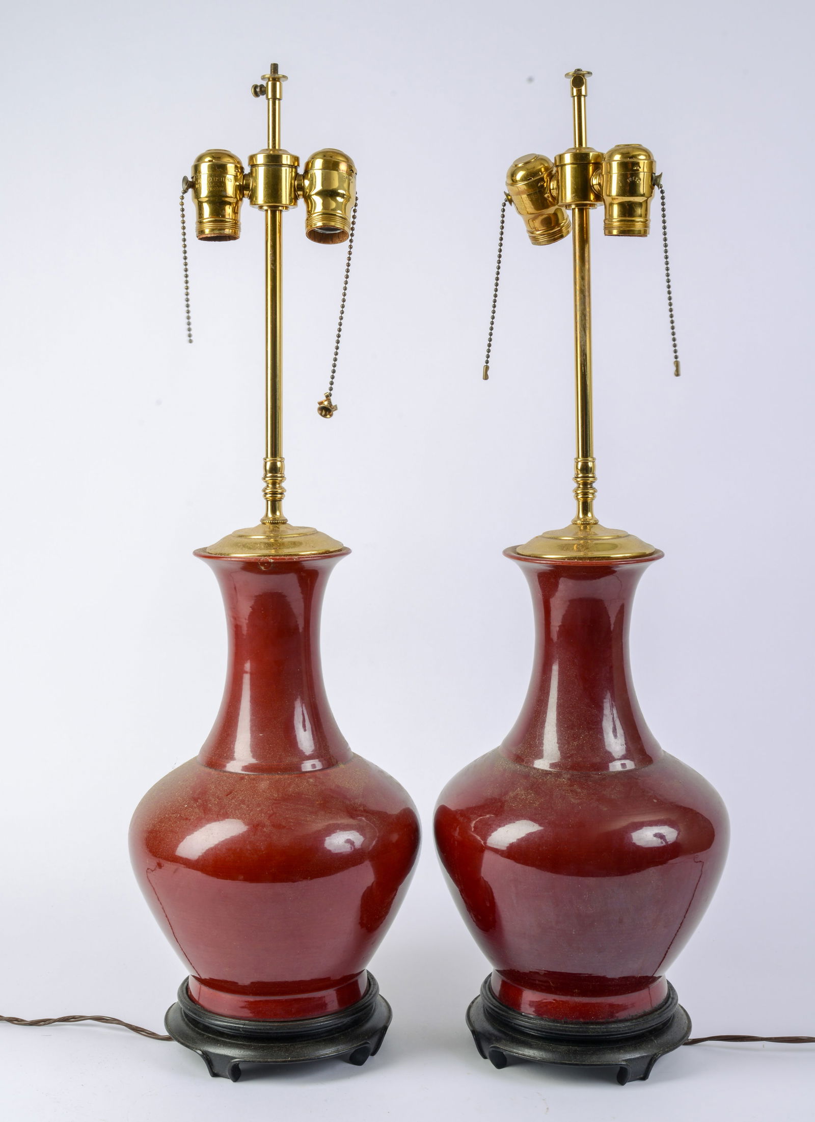 Pair of Red Glaze Chinese Porcelain Table Lamps. (1 of 4)