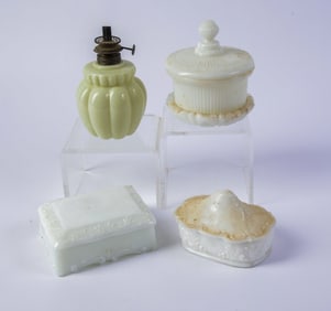 Five Milk Glass Pieces.