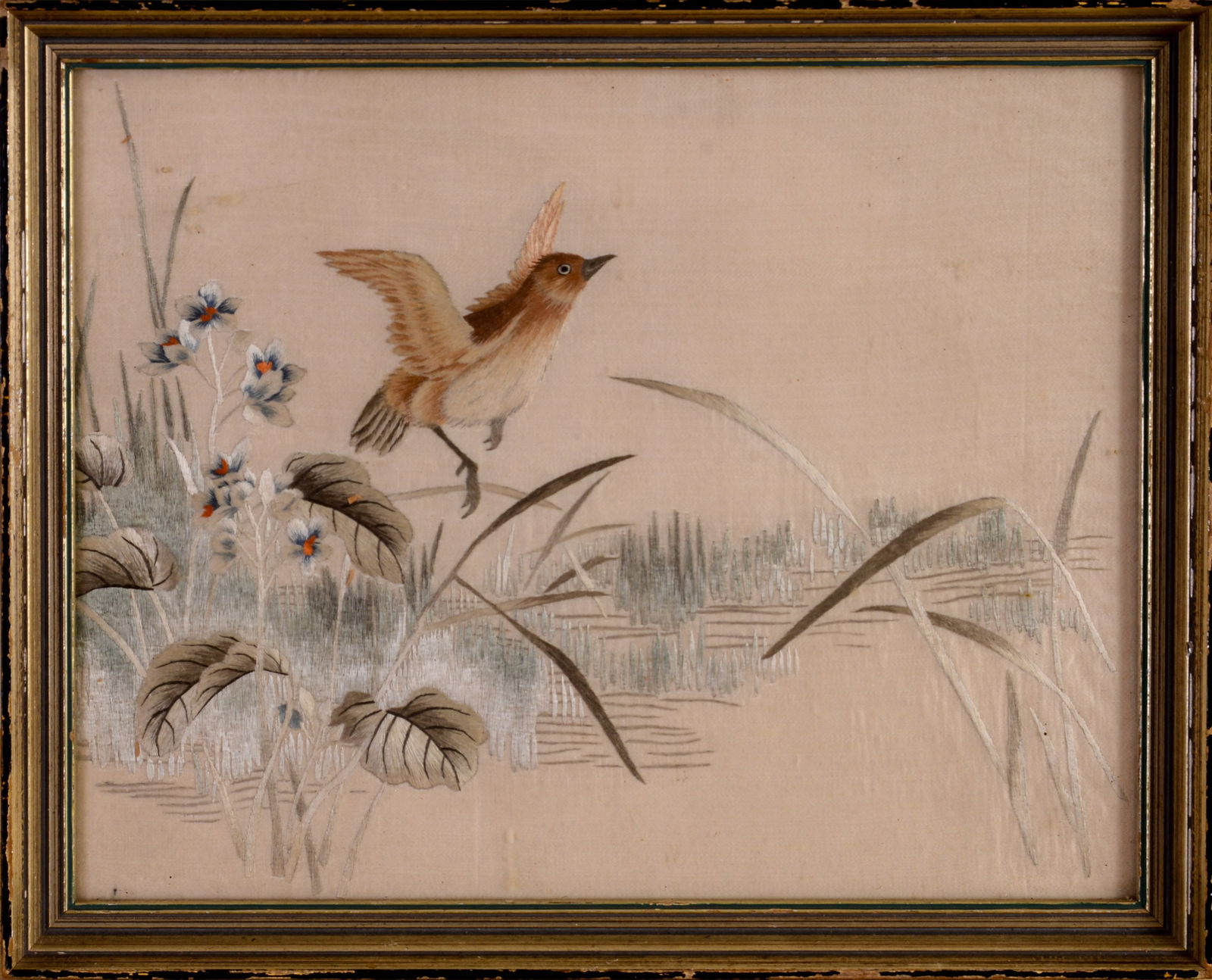 Chinese Needlepoint With Bird.: Framed, 11 x 13 inches.