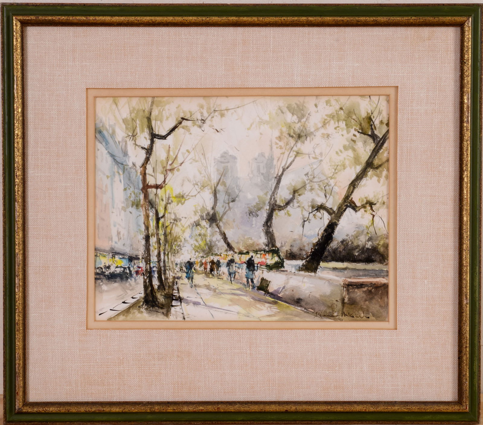 Parisian Street Scene Watercolor.: Framed, 16 x 18 inches.