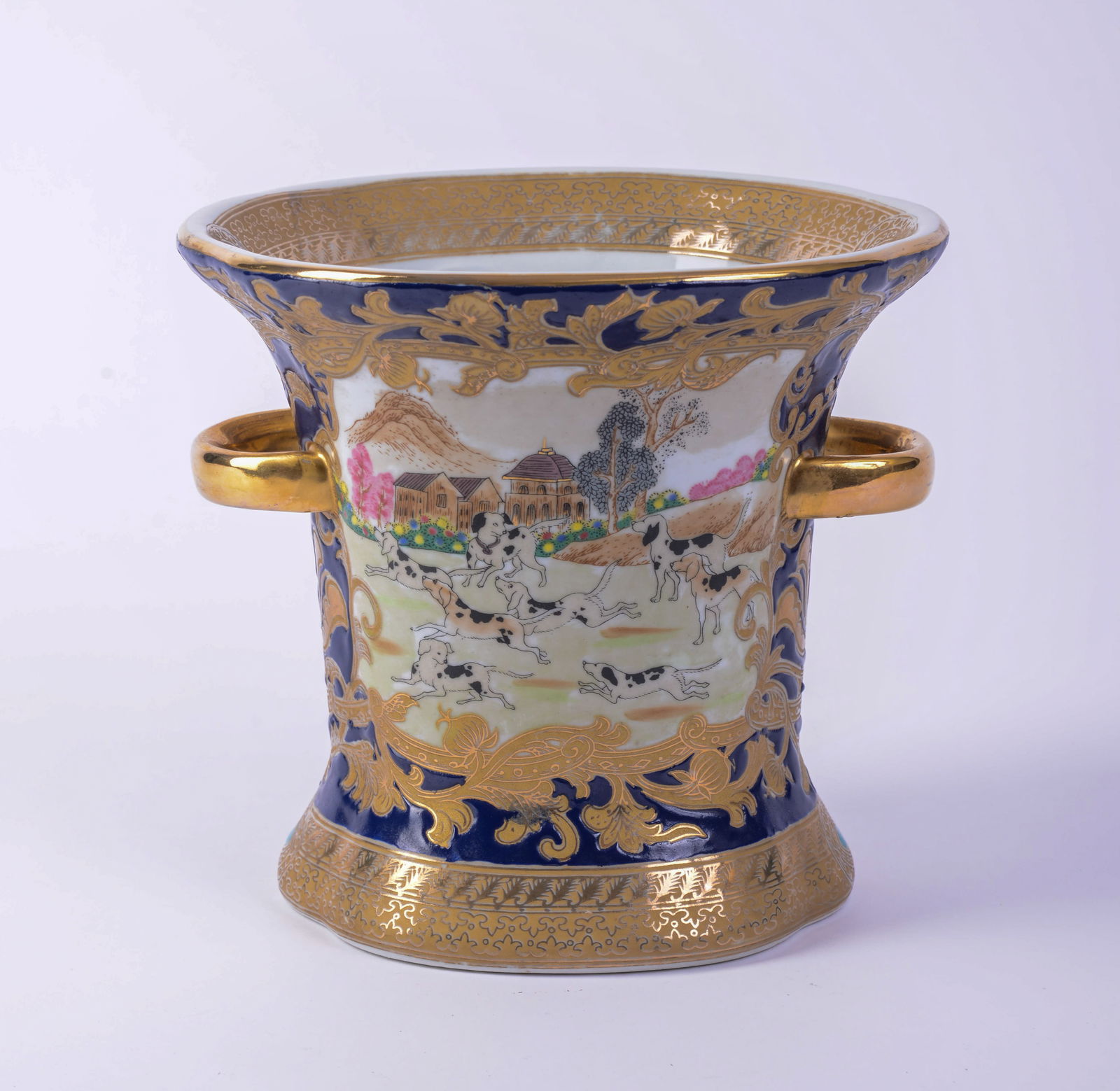 Porcelain Center Vase With Dogs.: Height 7 inches, very good condition.