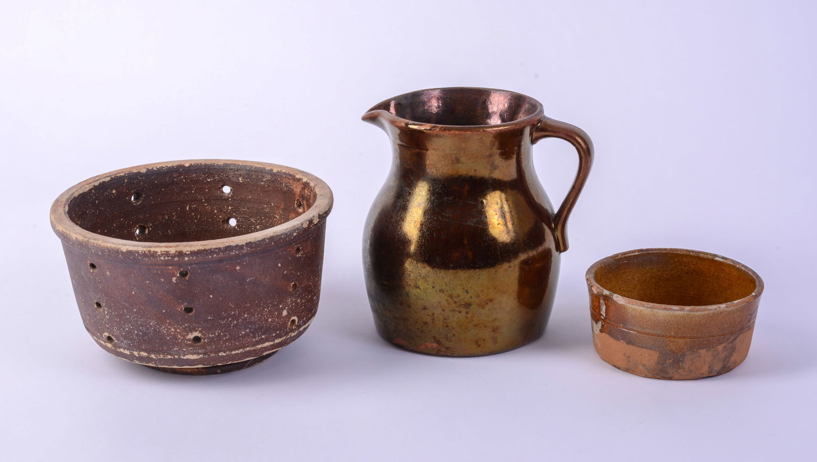 Small Redware Pitcher and Two Collanders. (1 of 20)