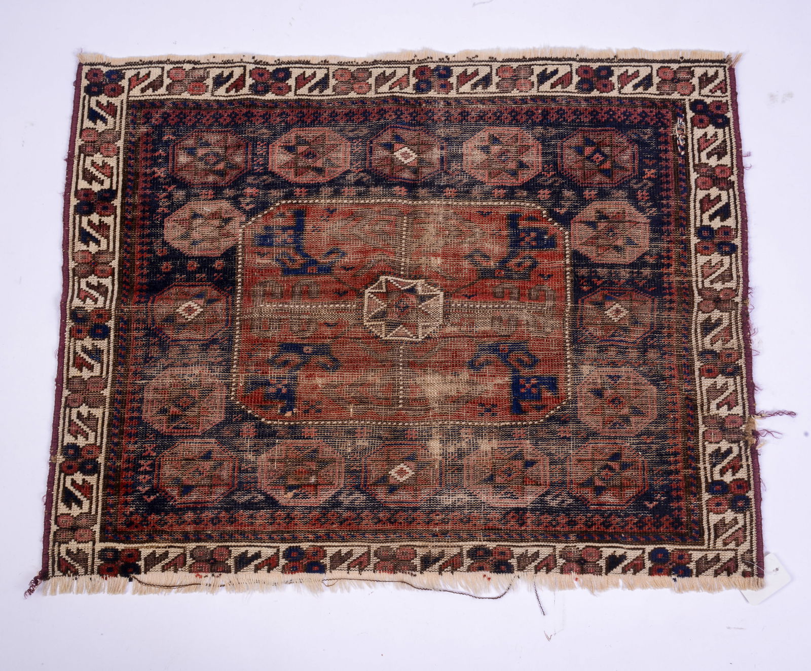 Small Persian Mat.: 26 x 22 inches, some wear.