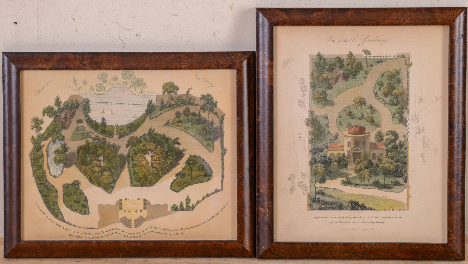 Two 19th Century Gardening Prints.: Published by B. Fisher, Son & Co, London, 1834. In burl walnut frames, rabbets 8 x 10 inches, overall 9.25 x 11.25 inches.