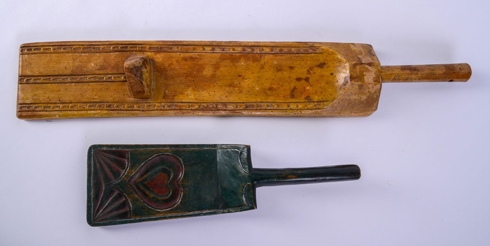 Scandinavian Painted Bed Smoothers.: Lengths 13 and 24 inches.