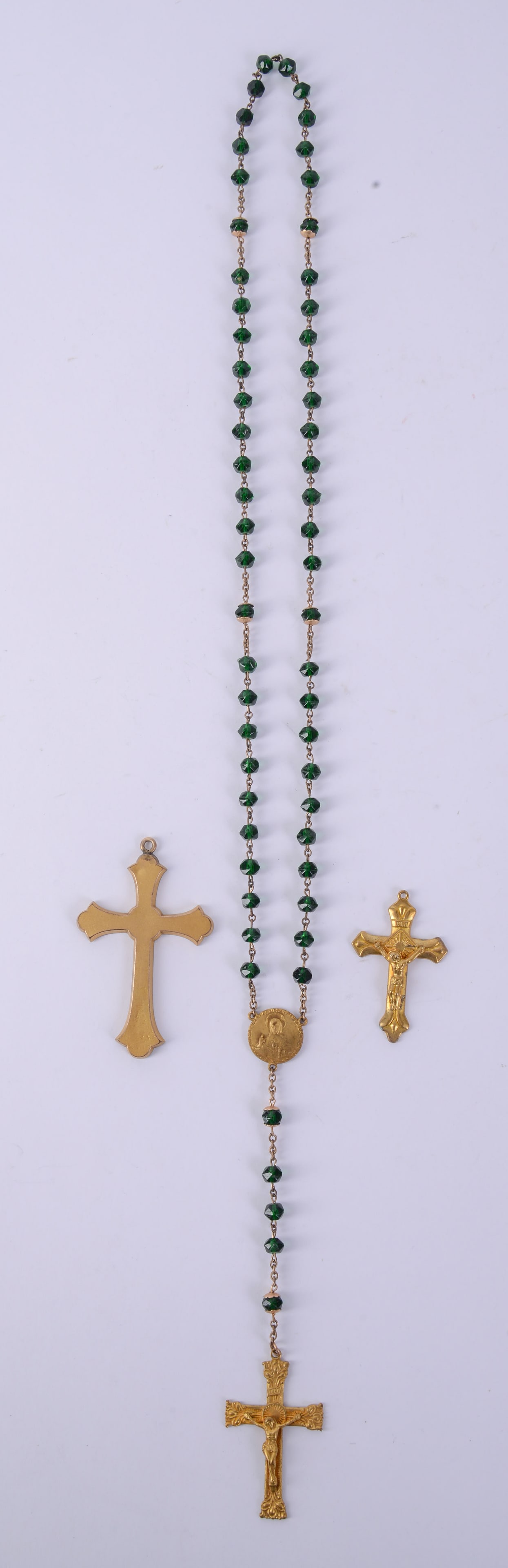 Two Victorian Crosses and a Rosary.: Length of rosary 19 inches, crosses 2 and 2.5 inches.