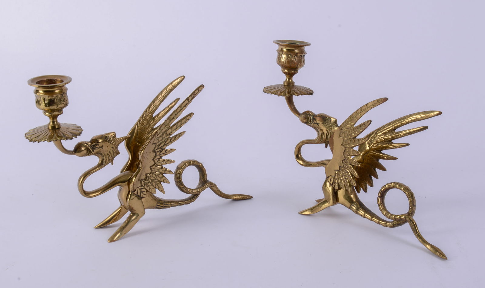 Pair of Brass Griffin Candlesticks.: Height 6.5 inches, good condition.