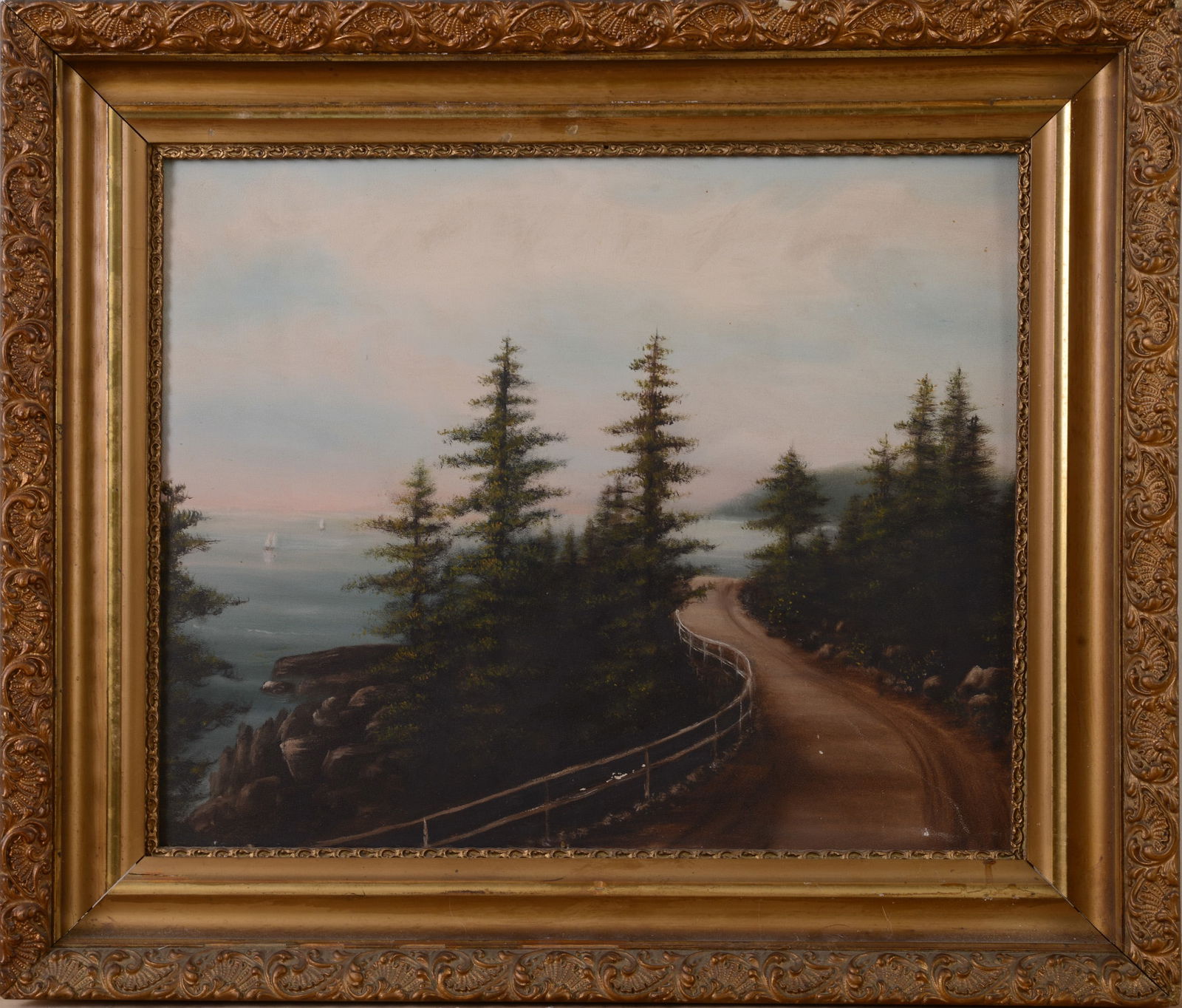 19th Century Painting of a Bar Harbor View.: Oil on academy board, 17.5 x 21.5 inches. In a period gilt frame, 24 x 28 inches.