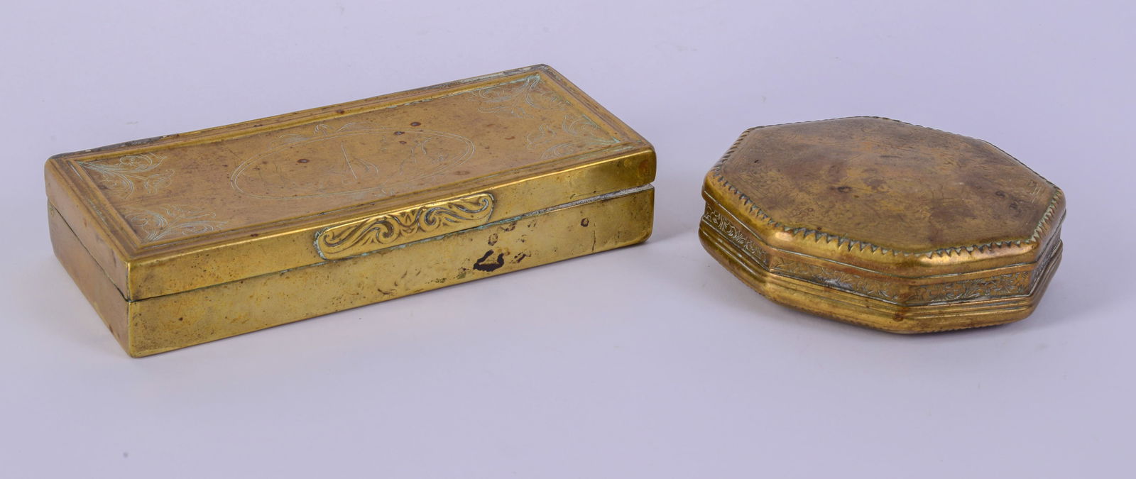 Two Brass Tobacco Boxes. (1 of 5)