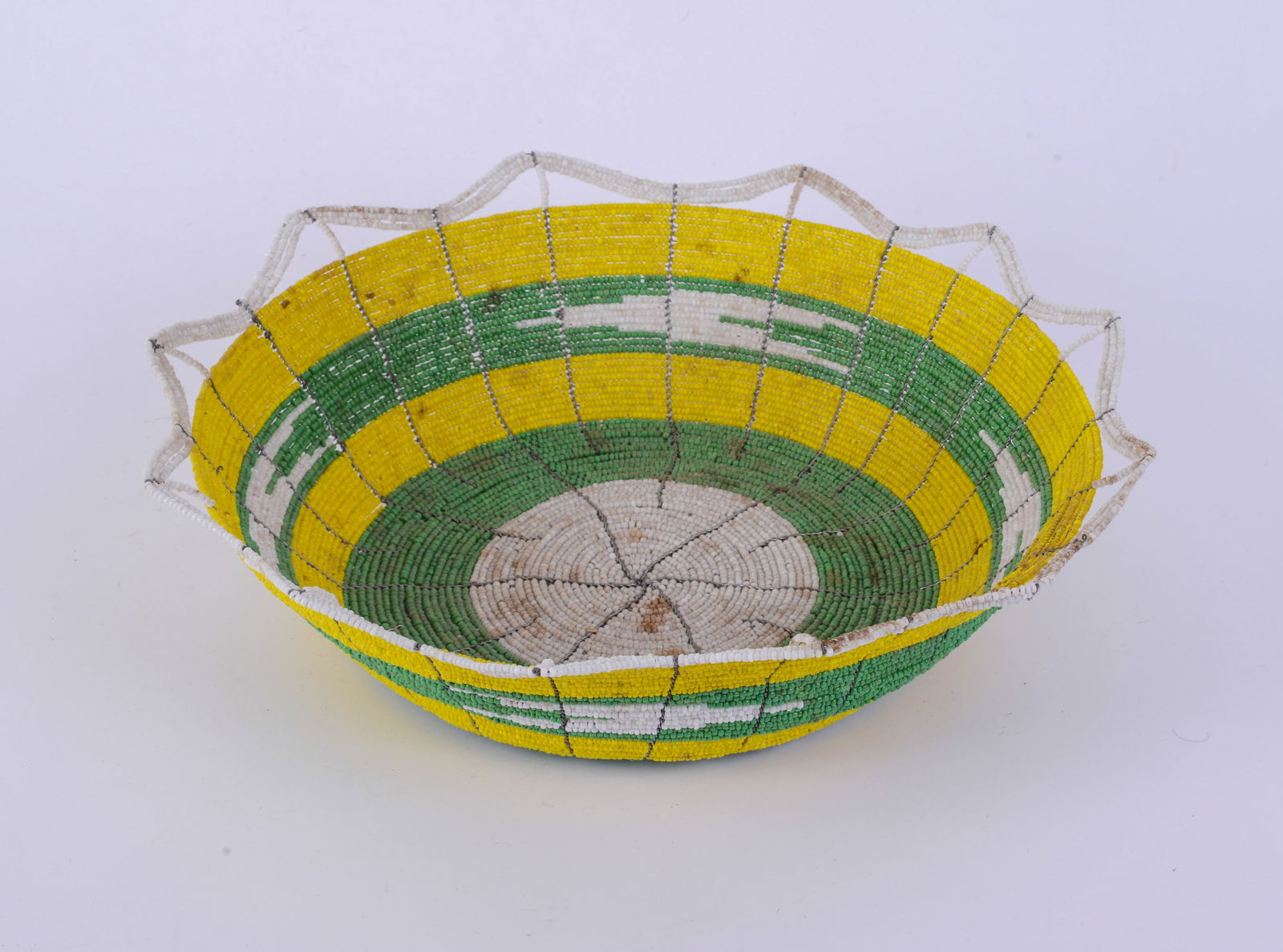 African Beaded Basket.: Diameter 12 inches.