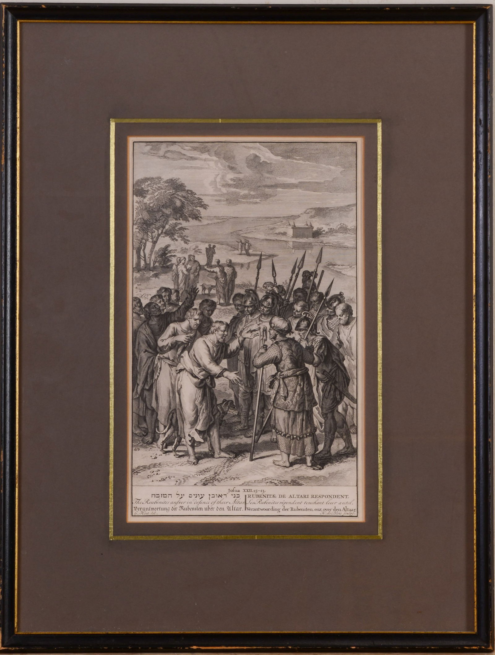 Engraving: Reubenites Defending Their Altar.: Framed, 24 x 18 inches.