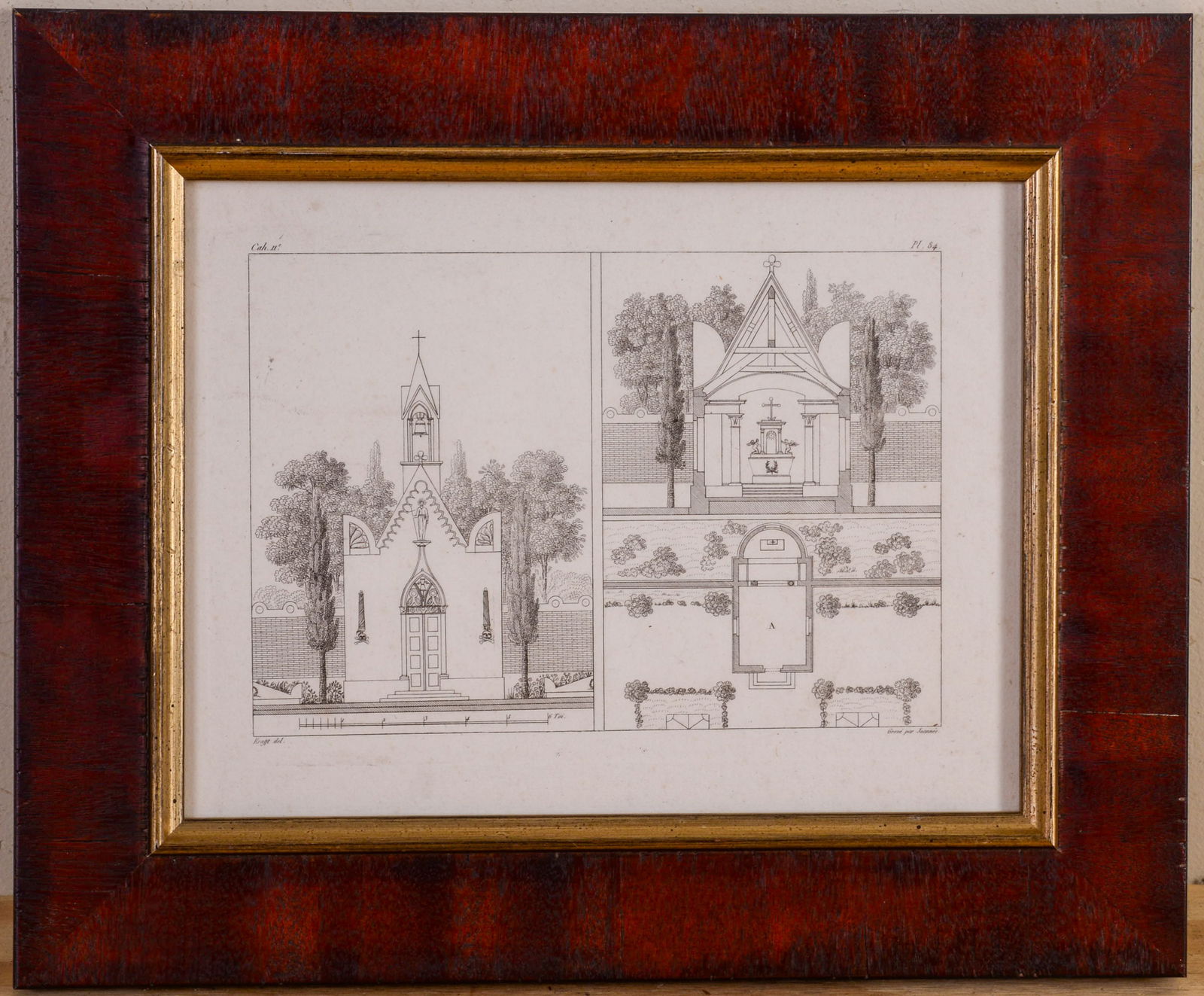 19th Century Engraving of a Chapel.: Framed, 12 x 14.5 inches.