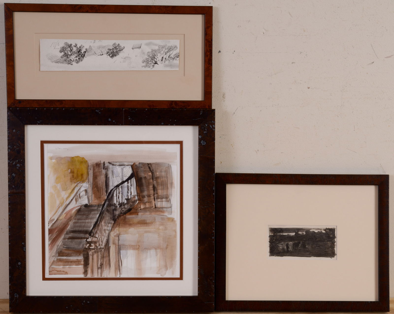 Three Contemporary Artworks.: Impressionist watercolor, 9 x 8.75 inches, farm scene, and a pencil sketch.