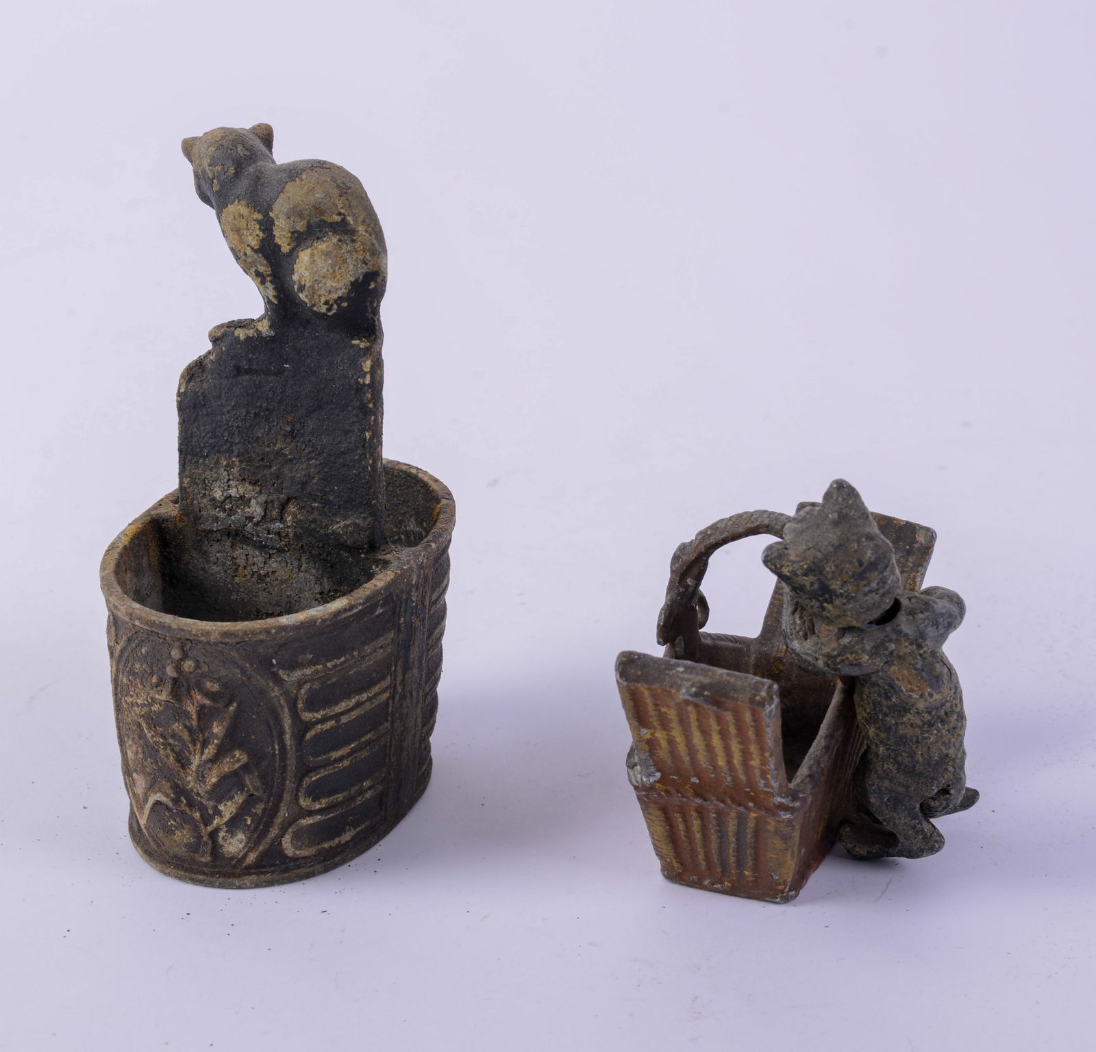 Two Match Holders With Cats. - 2