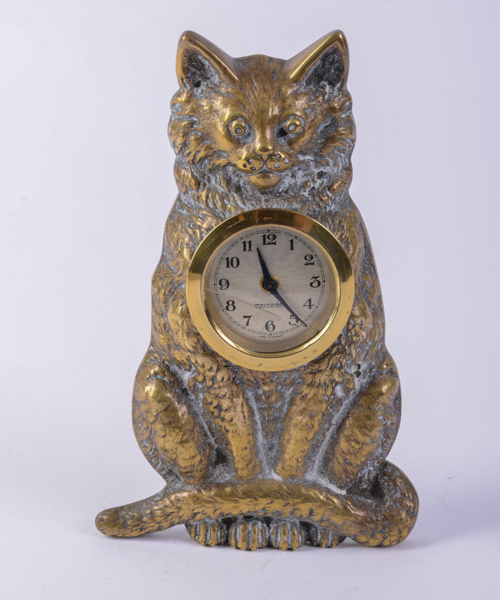 Mercedes German Brass Cat Form Clock. (1 of 2)