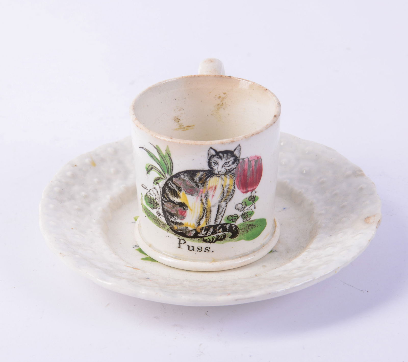 19th Century 'Puss' Child's Mug and Plate. (1 of 3)