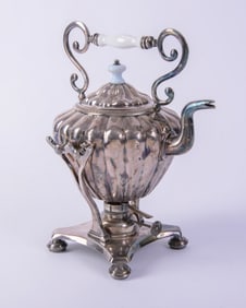 19th C English Silverplate Teapot on Warming Stand