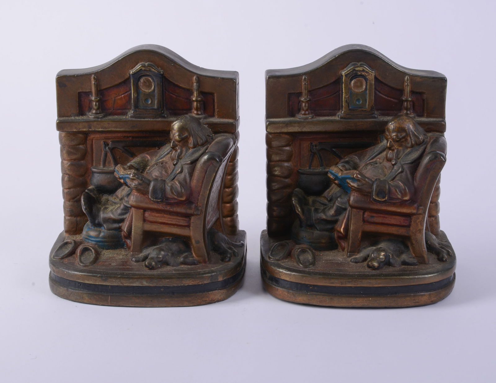 19th C Bronze Book ends of a Man Reading a Book by C.S. Allen.: 7 x 6 x 4 inches.