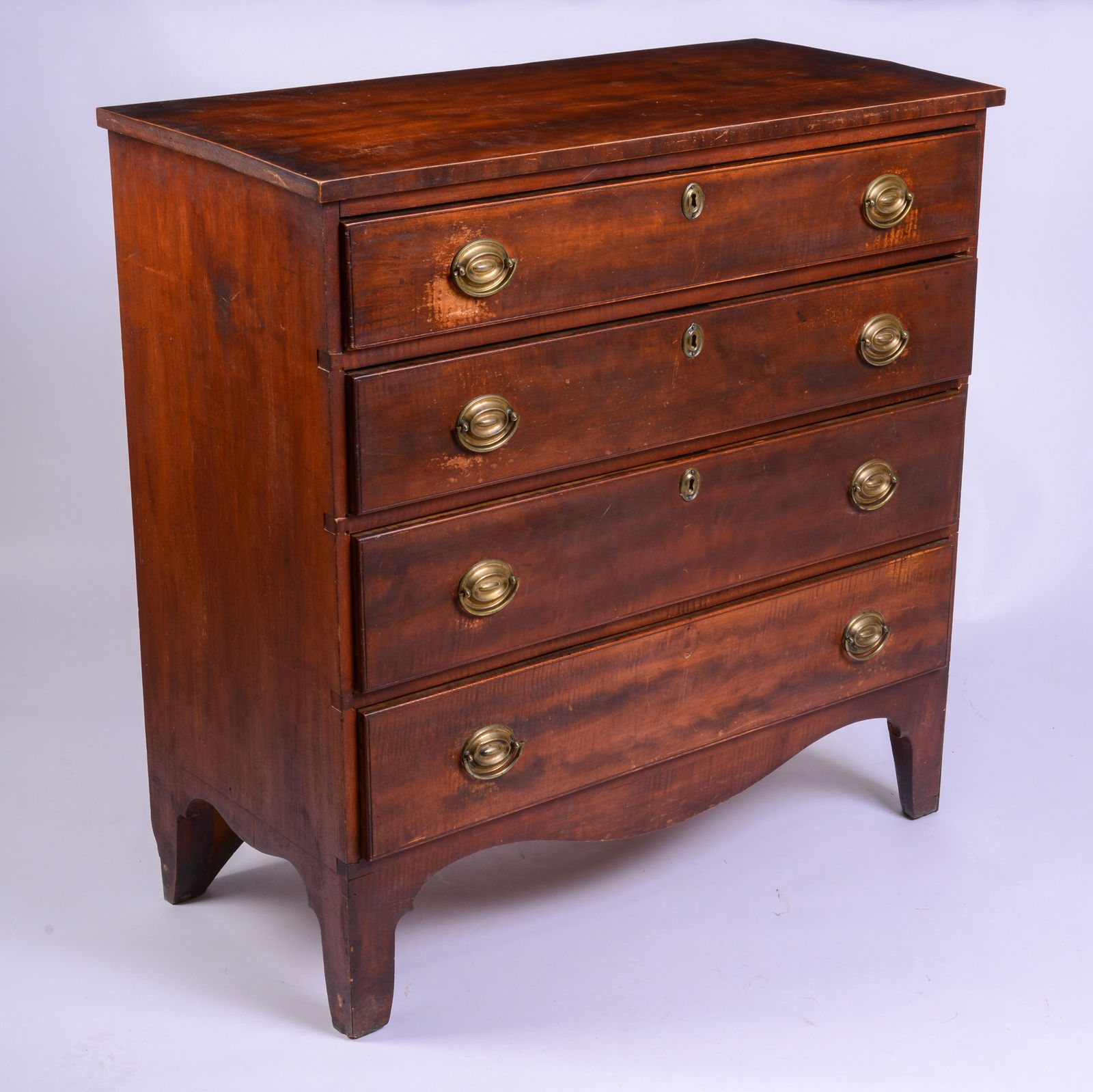 18th C Tiger Maple Four Drawer Chest. (1 of 3)