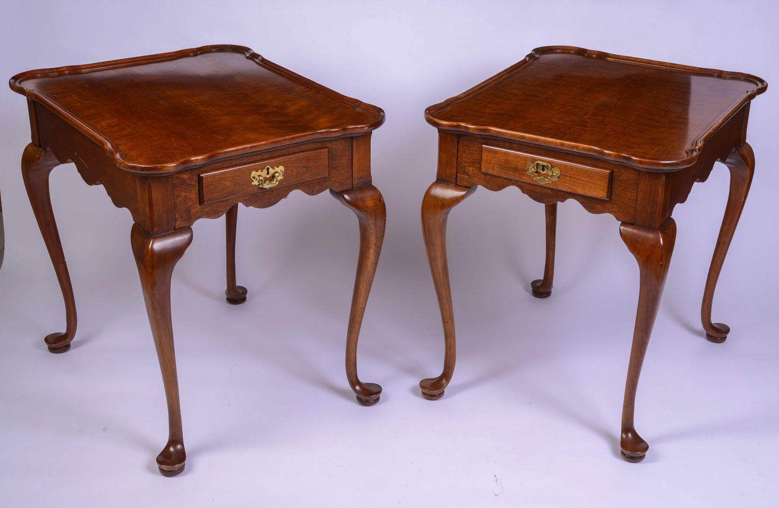 Pair of Exceptional 20th C Queen Anne Style Mahogany End Tables (1 of 6)