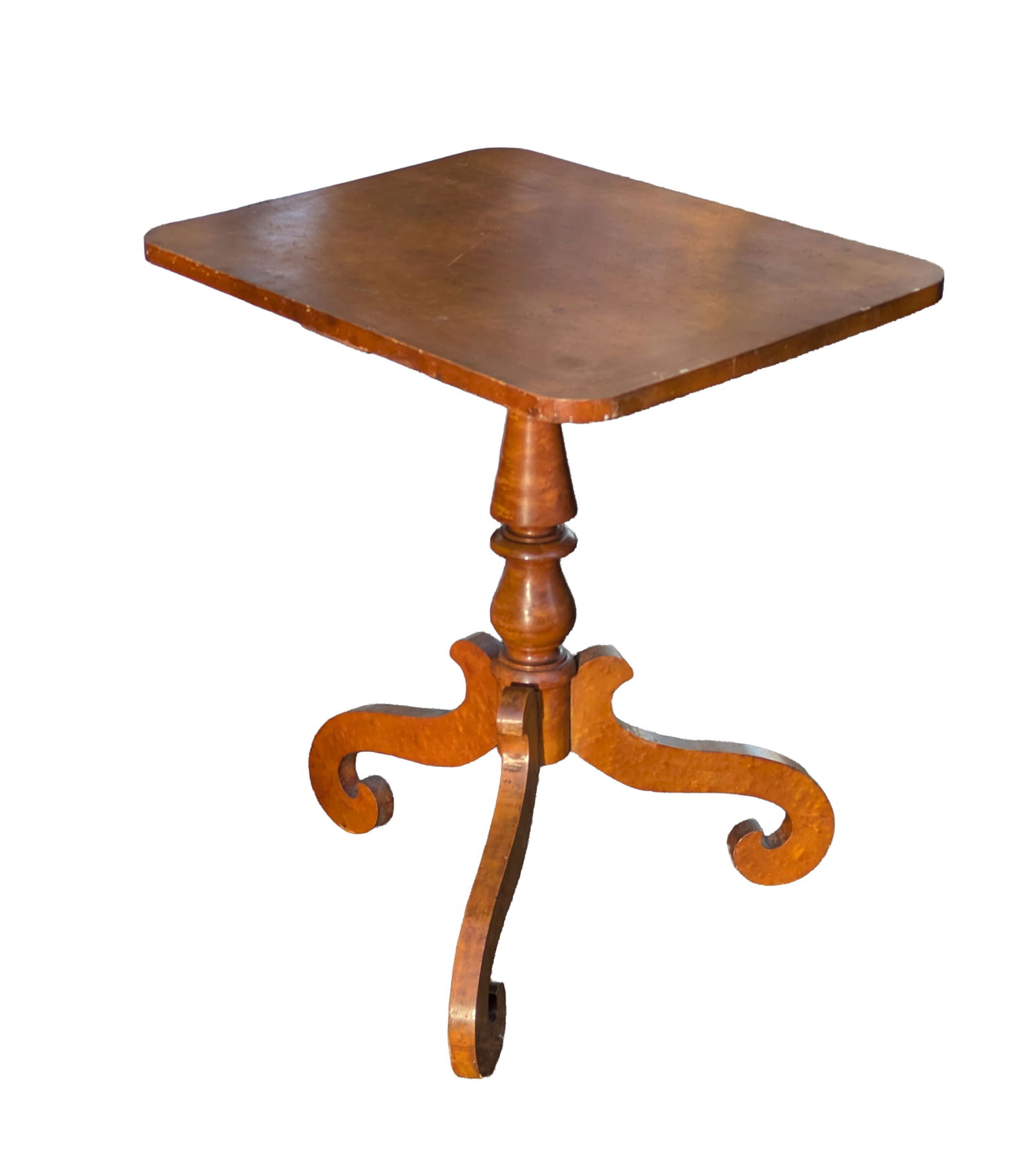 New England Sheraton Candlestand.: Height 26.5 inches, top 23 x 17.5 inches. Top appears to be replaced.