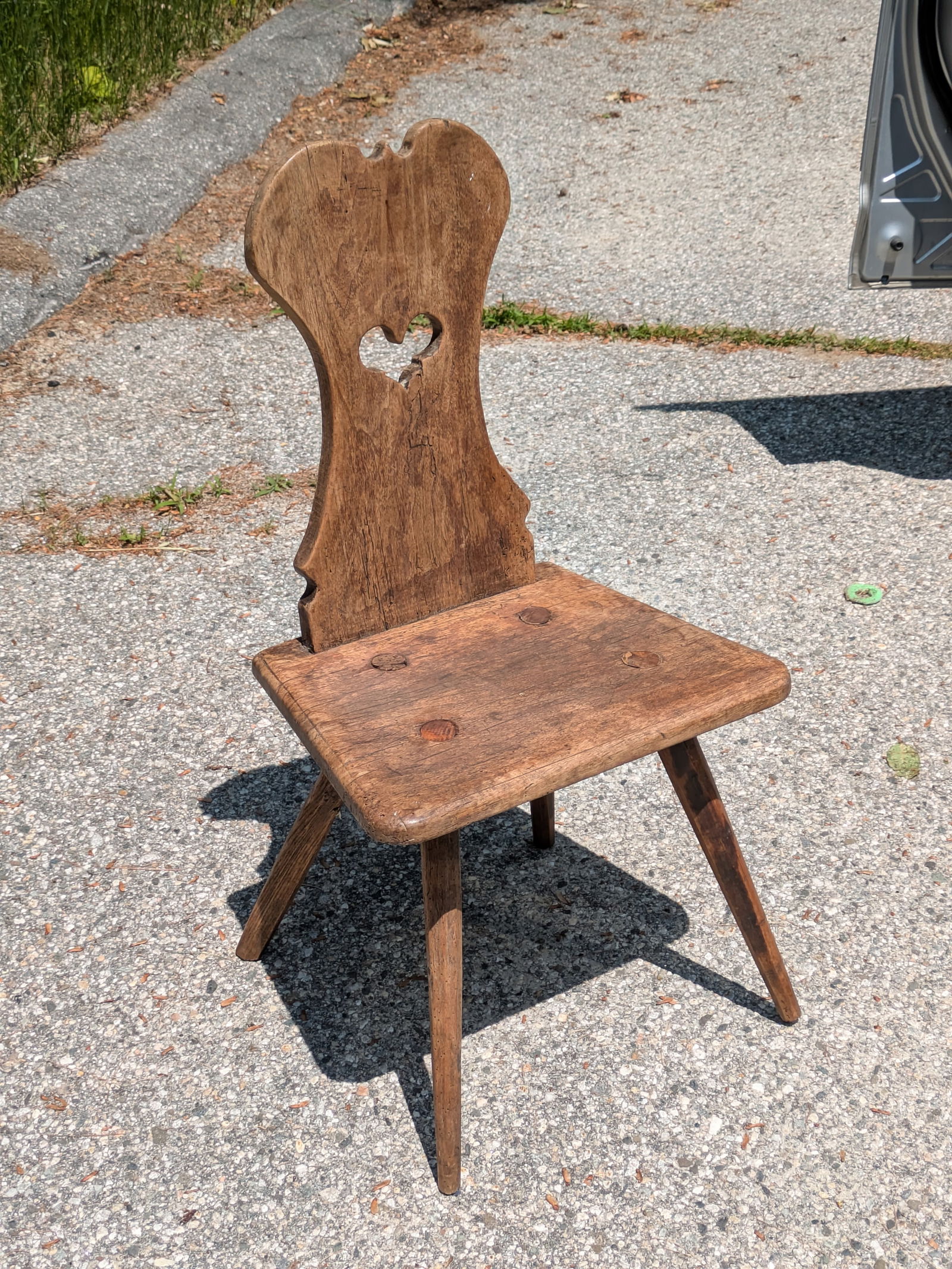 Oak Child's Stool With Heart Cutout.: Some wear