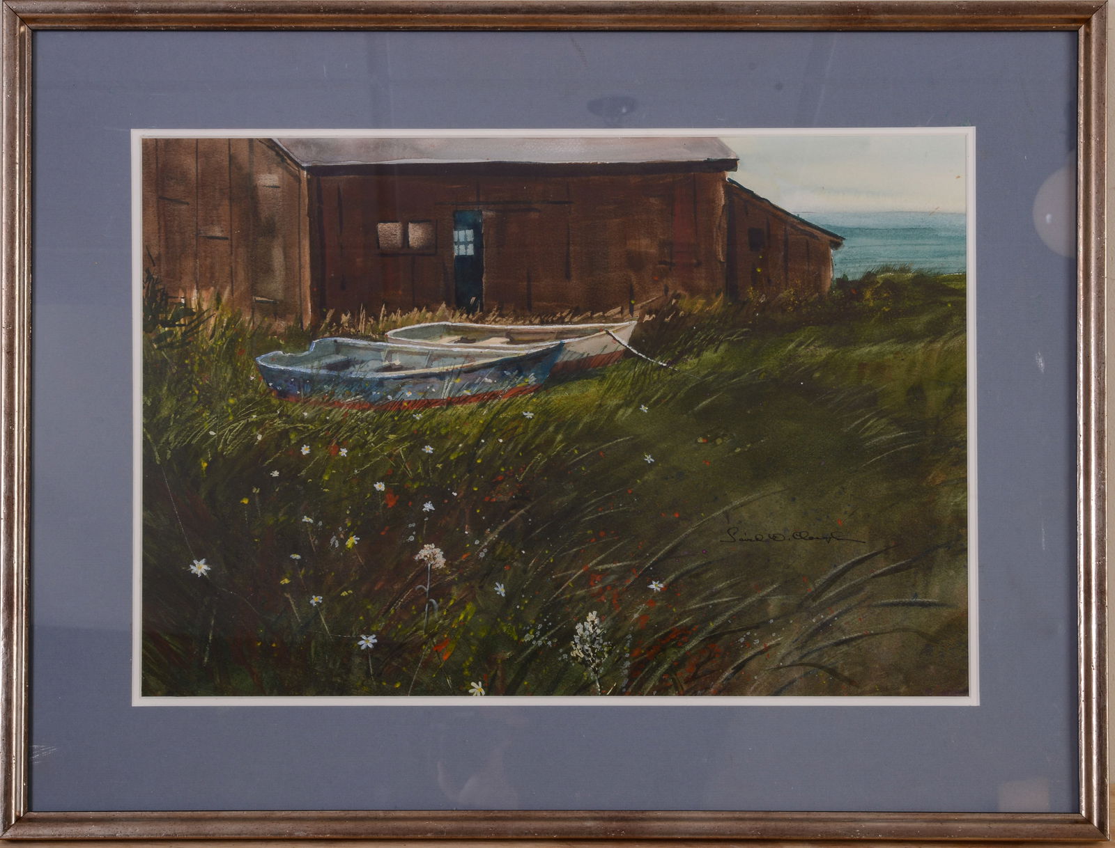 David W. Clough (20th/21st C Maine). Dorys By a Shack. (1 of 3)